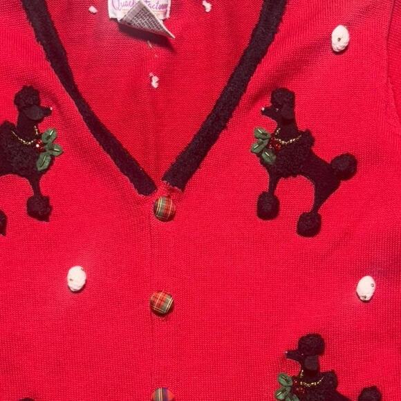 Quacker factory red poodle Christmas cardigan (missing 1 button) - Picture 7 of 8